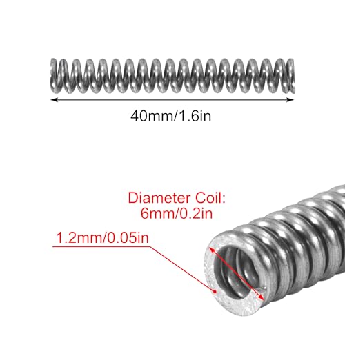 GUNGY Druckfeder Edelstahl Feder Druckfedern 40mm Drahtdurchmesser 1,2mm Außendurchmesser 6mm Länge 40mm Maximale Federkraft 8kg 20 Stück
