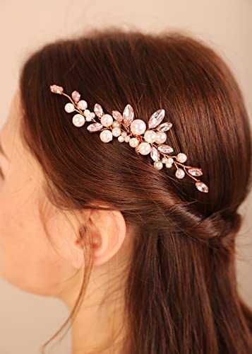 Kercisbeauty Perlas de pelo para novias dama de honor boda nupcial simple pieza de pelo para peinar el cabello vintage joyería para despedida de soltera (oro rosa)