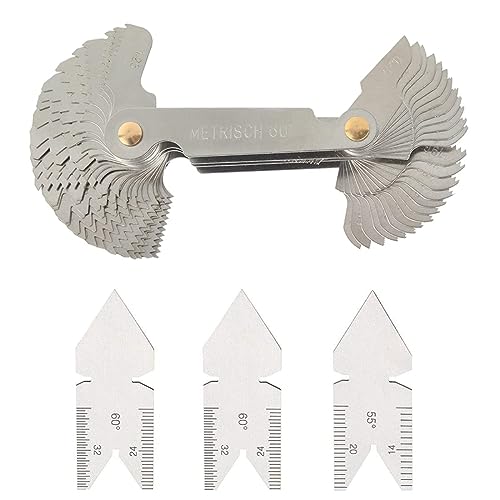 Treki 58pcs Jauge de Filetage en Acier Inoxydable Jauge à Pas Jauge filetée à Pas de Vis de Métrique & Impérial & Américain avec 60° & 55° Jauges Centrale Gage