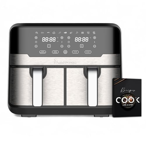 MasterPro Rocket Duo 900 | Freidora Sin Aceite Doble | Color Negro | Capacidad de 9 L y 2400 W |...