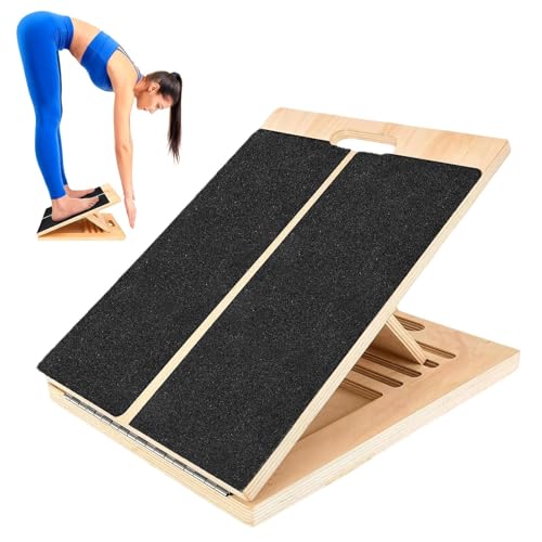 Planche Inclinable en Bois Réglable 5 Angles - Planche à Mollets Pliable avec Poignée pour Squats Étirements Jambes Genoux Chevilles Talons Mobilité