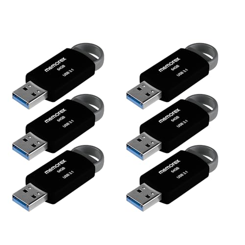64GB Memorex USB 3.1 Flash Drive – Transfer Speeds Up to 10x Faster Than USB 2.0, Latest USB 3.1 Gen 1 Technology, Lightweight Design, for Daily File Management, Type-A Connector, 6-Pack