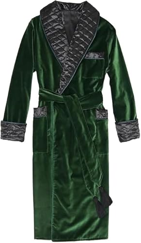 Outfit Luxury Men's Velvet Smoking Jacket Robe, Emerald Green with Quilted Lapels, Classic Loungewear (US, Alpha, X-Large, Regular, Regular, Olive green)