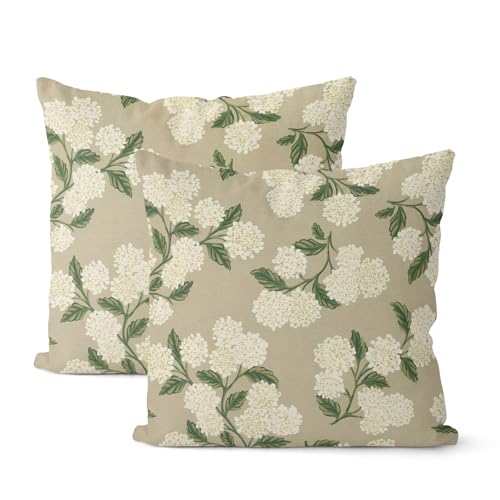 DAFENA Beige Spring Pillow Covers 18x18 Inch 2 Pcs Khaki Green Hydrangea Flower Decor...