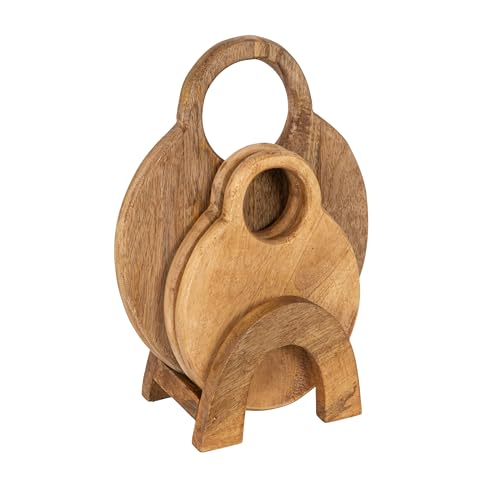 Set de 3 tablas redondas de madera de mango con soporte