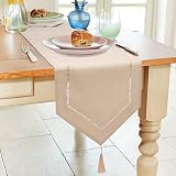 LLCUTESHOP Caminos de Mesa Beige 32 x 150 cm de Diseño Moderno e Innovador Caminos de Mesa de Lino Sólido, Caminos de Mesa Lavable, Caminos de Mesa de Diseño de Espigas de Trigo