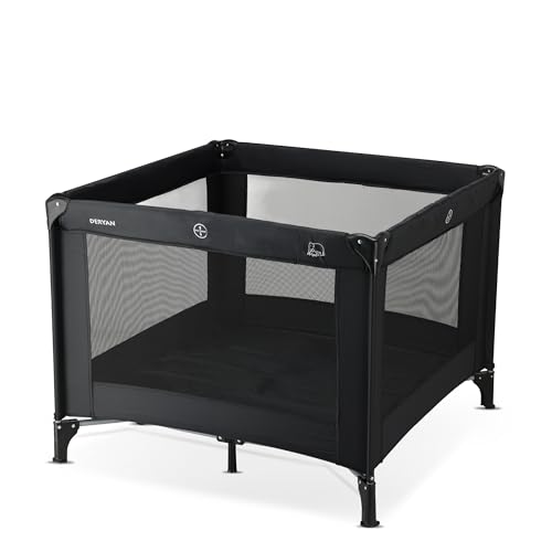 Deryan Lit Parapluie Bébé avec Matelas Inclus, 0-5 Ans (0-20 kg), Léger 4 kg, Grand Matelas, Ouverture Latérale, Design Pliable, Sac de Transport Inclus, 100 x 100 cm (Noir)