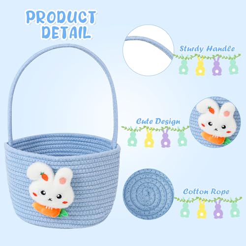 Image of DERAYEE Easter Basket with Handle, Cute Bunny Carrot Basket Easter Egg Hunts Gift Baskets for Easter Party Favors Candy Gifts Storage (Blue)