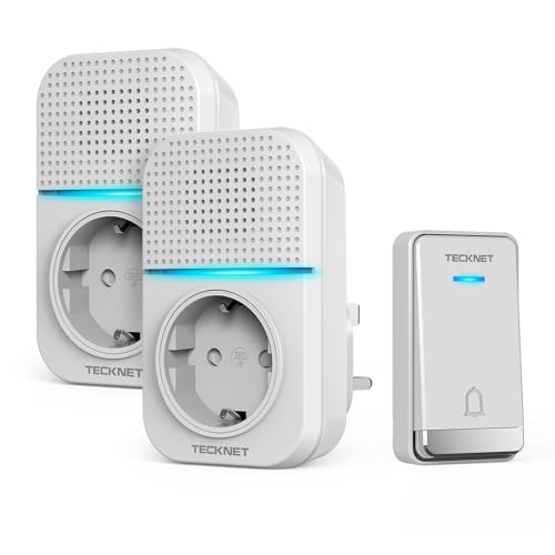 TECKNET Campanello Senza Fili, Campanello Wireless Impermeabile con Senza Batteria, Utilizzare Nella Presa EU, 5 Livelli di Volume, 400M - (1xTrasmettitore e 2X Ricevitore)