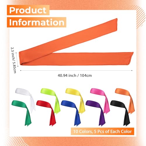 Image of Hiboom 50 Pcs Head Tie Headbands Men Women Ninja Karate Tie Athletic Sweatbands for Sports Basketball Tennis Running Workout