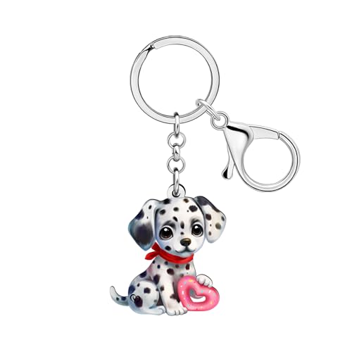 BAMAY Llavero Acrílico Lindo Dálmata Amantes de los Perros Regalos para Mujeres Niños Niñas Mochila Charms Monedero Coche Llavero Accesorios (Rojo)