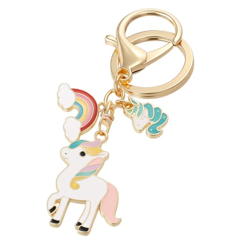 DONWOIE Unicorn Keyring – Rainbow Keychain Bag Charms for Women with Sparkling Unicorn & Cloud, Dreamy Gold-Tone Key Rings Gifts for Girls & Fantasy Lovers