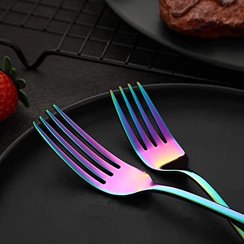 Image of Rainbow Silverware Set, Rainbow Flatware Set for 4, Stainless Steel Tableware Cutlery Set, Utensil Sets for Kitchen, Forks and Spoons Silverware (Rainbow, Set of 10)