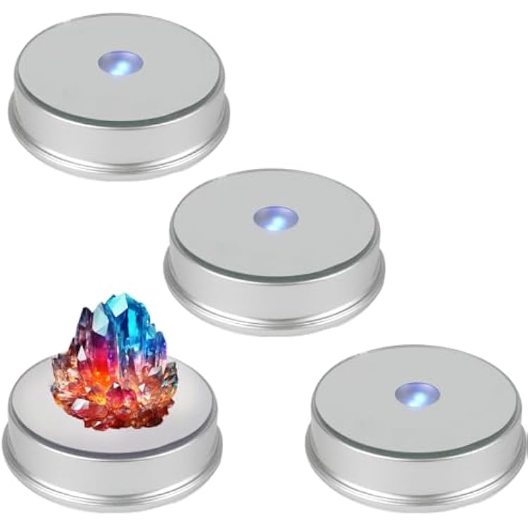 4Pcs LED Colorful Light Base, Color Changing Led Light Base LED Display Base Color Changing Light Stand Powered by 3 AAA Batteries (Not Included) (Silver)