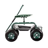 Outdoor Garden Cart with Swivel and Height Adjustable Seat, Rolling Cart with Tool Tray and Storage