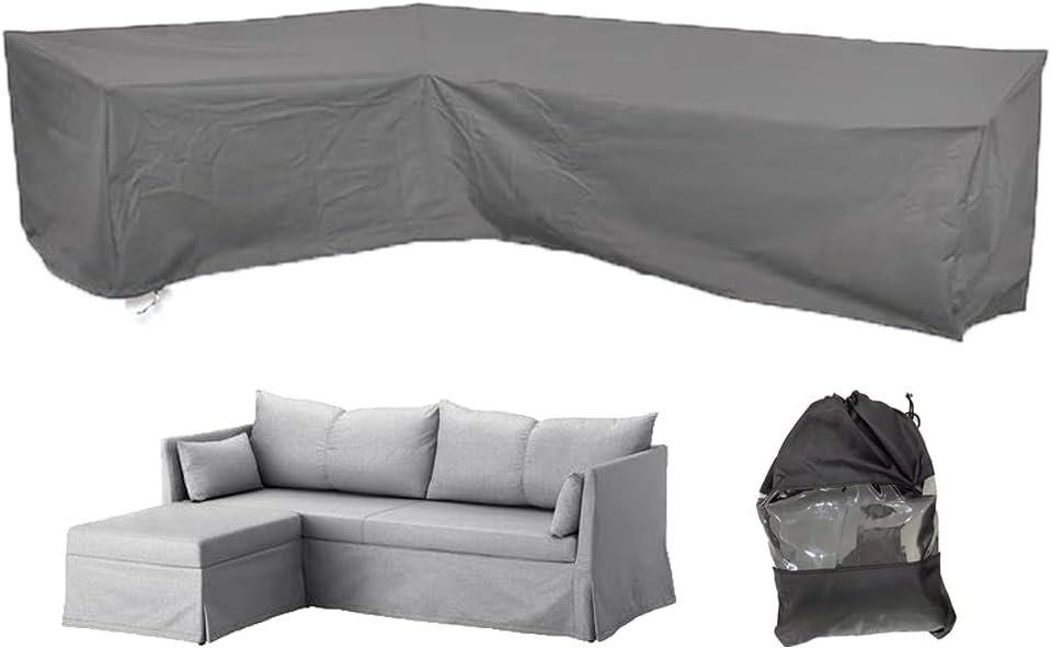 Patio L Shape Sofa Cover Sectional Waterproof Corner Sofa Cover Outdoor Dust-Proof Anti-UV Furniture Couch Cover for Lawn Garden Yard Indoor with Windproof Buckle Extra Large Grey