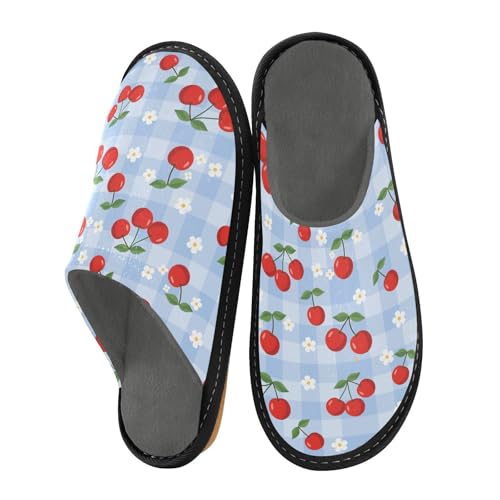 Slippers for Women Red Cherry Pattern Soft Winter Warm Shoes Indoor Outdoor Non-Slip House Travel Slippers