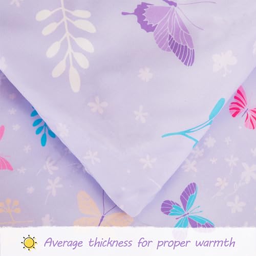 Image of Viviland Butterfly Floral Toddler Comforter Sets, Cute Girls Toddler Bedding Set, Soft Microfiber Purple Toddler Bed Set