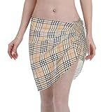 Classic Scottish Tartan Plaid Women Short Sarongs Beach Wrap Sheer Bikini Wraps Chiffon Cover Ups for Swimwear