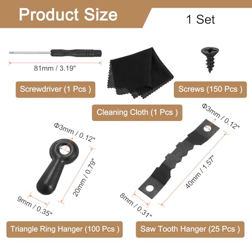 Image of uxcell 1Set Picture Hangers Kit, Picture Frame Hook, Frame Backing Fasteners Hardware for Hanging Clock Paintings Pictures, Black