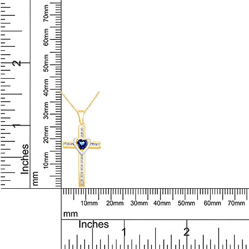 AFFY Simulated Blue Sapphire & Natural Diamond Cross Pendant Necklace inTwo-Tone Gold Over Sterling Silver4