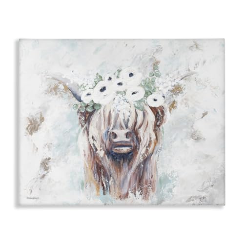 Stupell Industries Rustic Country Longhorn Cattle Flecked Flower Blossoms, Design by Mackenzie Kissell, 30 x 24, White