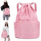 Bolsa Mochila Sachila Cordão Impermeável Poliéster Unissex Alças Ajustáveis Academia (Rosa)