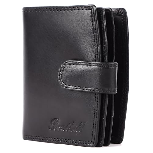 Benthill Damen Geldbörse Echt Leder RFID Schutz | Portemonnaie mit Kartenfächern & Münzfach | Frauen Geldbeutel | Vintage Damenbörse inkl. Geschenkbox, Farbe:Schwarz