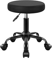 KKTONER Black PU Leather Rolling Stool - Height Adjustable Swivel Round Chair with Wheels for Salon, Spa, Drafting (250 lbs Capacity)