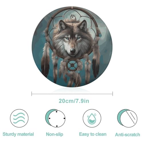 Planche en verre durable 3D attrape-rêves loup pour table de cuisine