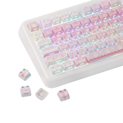 Image of KiiBOOM Cute Cat Keycaps Set, Mao Profile, Cat Shape | PC+ABS Keycap for MX Switch Mechanical Keyboard, Compatible with 60%, 65%, 75%, TKL, 96%, Full-Sized Layout (Pink Meow)