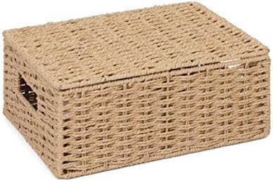 ARPAN 2 x Paper Rope Storage Hamper Basket With Lid - Ideal For Home/Office & Gifts Hamper (Natural - Small)