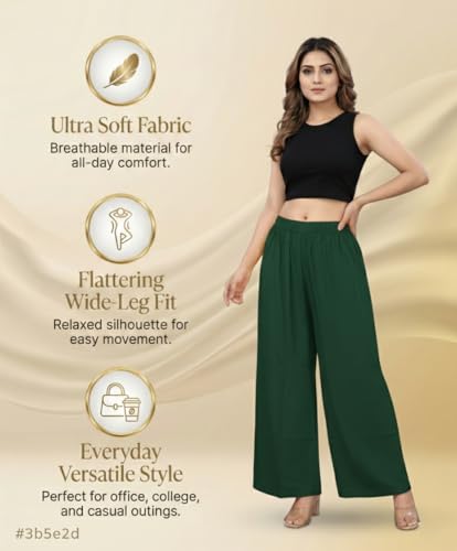 Image of Plaazo Women's Cotton Palazzo | Wide Leg Palazzo for Women | Soft Breathable High Waist Bottom Wear | Comfortable Casual, Office, Travel for Women