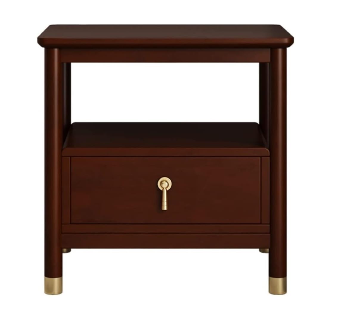 Table de chevet tout en bois massif de noyer, petit meuble de rangement de nuit avec tiroirs