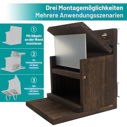 Zeqeey Eichhörnchen Futterhaus aus Holz Futterstation mit großer Kapazität, Fütterungsbehälter mit Montagehalterung, Oberflächenbehandlung