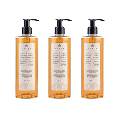 Prija Champú Fortificante Limpia y Revitaliza el Cabello con Eruca Sativa para Todo Tipo de Cabello, Hidratante Champú Aporta Brillo y Mejora la Textura 3 x 380ml