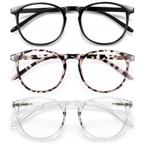 IBOANN Chic & Comfy Blue Light Glasses for Women - 3-Pack Round Frames, Screen-Ready Style with UV Protection Coating