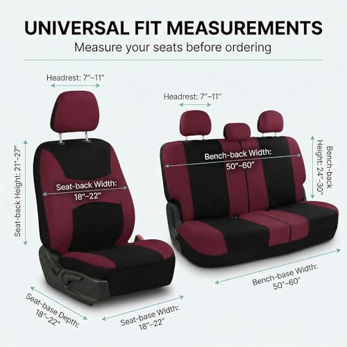 Image of FH Group Car Seat Covers Rear Set Cloth - Universal Fit Automotive Seat Covers, Low Back Front Seat Covers, Solid Back Seat Cover, Washable Car Seat Cover for SUV, Sedan and Van Burgundy