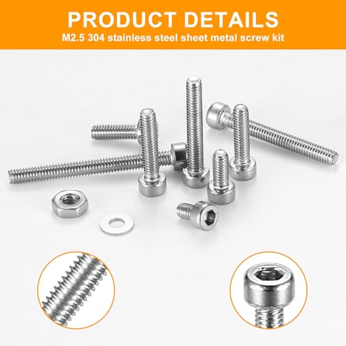 M2,5 Schrauben Set, 840 Sechskantschrauben mit Linsenkopfschraube, Zylinderschrauben Muttern und Unterlegscheiben Sortiment Kit, Gewindeschrauben Zylinderkopfschrauben, Edelstahl Schrauben Set