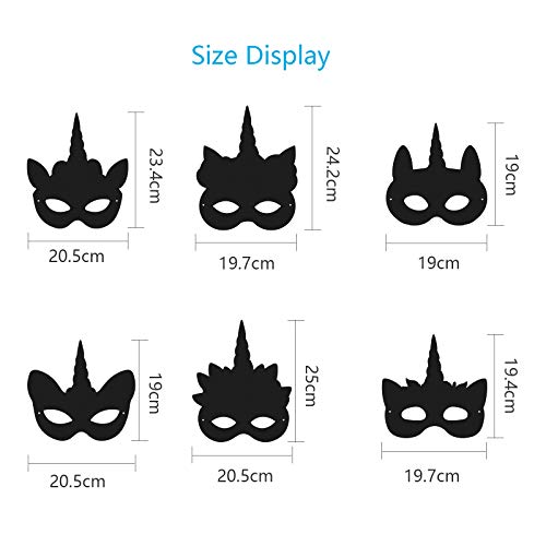 BIGKASI 24Pcs Einhorn Kratzbilder Bastelset DIY Masken Kratzpapier Unicorn Scratch Basteln mit Holzstiften und Gummiband Kreatives Bastelset für Mädchen Jungen Geschenk Kinder Geburtstag Party, Schwarz – Bild 8