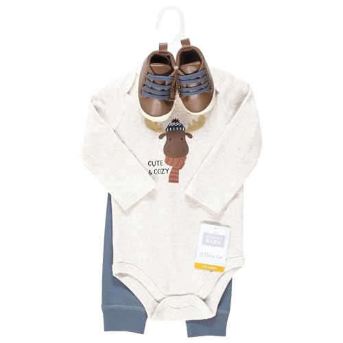 Image of Hudson Baby Unisex Baby Cotton Bodysuit, Pant and Shoe Set