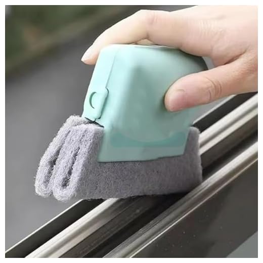 1PCS Cleaning Brush Window Frame Door Cleaning Brushes Sliding Door Track Cleaner Tools Hand-held,Brush 14 * 8cm,Blue-Green