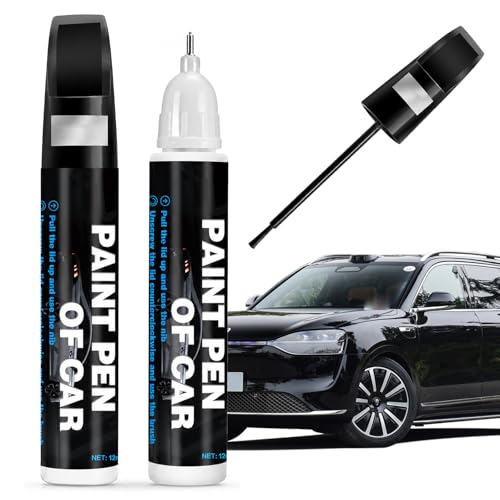 Caelura 2 Stück Lackstift Schwarz Matt Auto Lackstift 2-in-1 Pinsel & Präzisionsspitze Autos Kratzer Reparatur Stift für Autolack Schwarz Felgen & Lackschäden Auto Motorräder Transporter