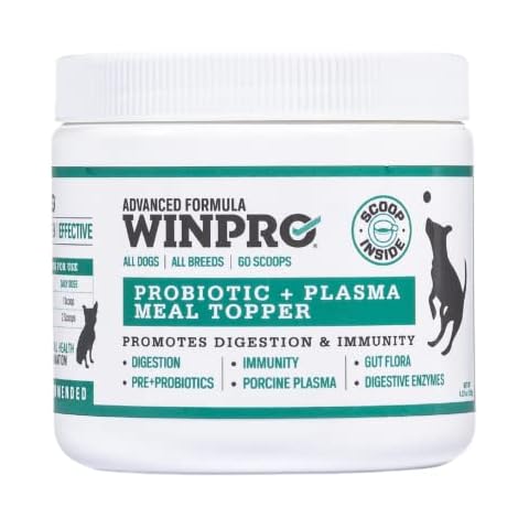 WINPRO Dog Probiotic Powder Meal Topper, Spray Dried Plasma with Prebiotics and Probiotics for Digestive Support and Gut Health for Dogs, All Breeds, Ages, and Sizes, 60 Scoops, Made in USA Cover