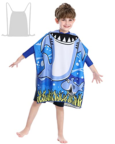 Image of Soft Hooded Beach Towel for Kids, Toddlers Bath /Pool /Swim Poncho Cover-ups Swimwear (Blue Shark)