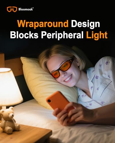 Image of Bloomoak 99% Blue Light Blocking Glasses,Nighttime Sleep,Fully Wraparound Your Eyes with No Leaks for Side Glare