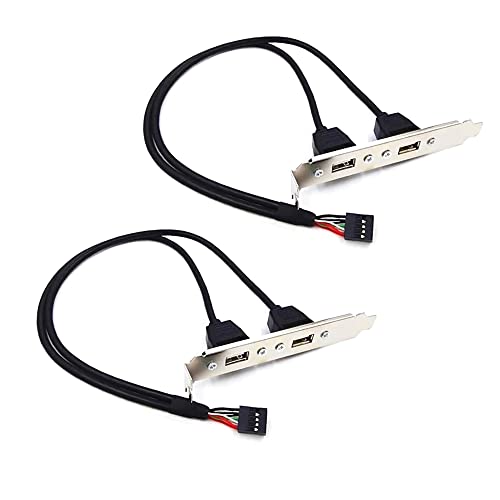 ThtRht 2 Pack Motherboard 9Pin USB to Dual USB2.0 Back Panel Rear Baffle Extension Cable Connector 9 Pin Header Adapter Mount Bracket 2-Port Bezel for Desktop Chassis PC Computer Case