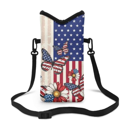Image of Women Crossbody Cell Phone Bag Purse for 4th of July Patriotic Phone Bag Purse with Shoulder Strap Bag Pouch Fits Most Smartphones for Travel, Beach, Butterfly American Flag Daisy