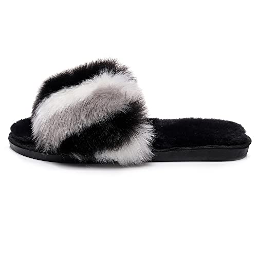 FAYUEKEY Furry Slippers for Women Rainbow Sexy Fuzzy Slippers Memory Foam Fluffy Open Toe Indoor Outdoor Shoes2