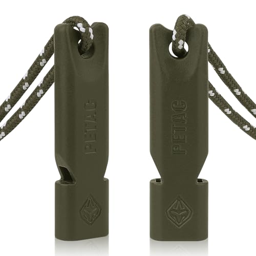 PETAC GEAR Emergency Whistle, Safety Survival Whistles with Lanyard, High Pitch Survival Whistle for Hunting Hiking Camping Hunting Fishing Boating (2PCS, RG)